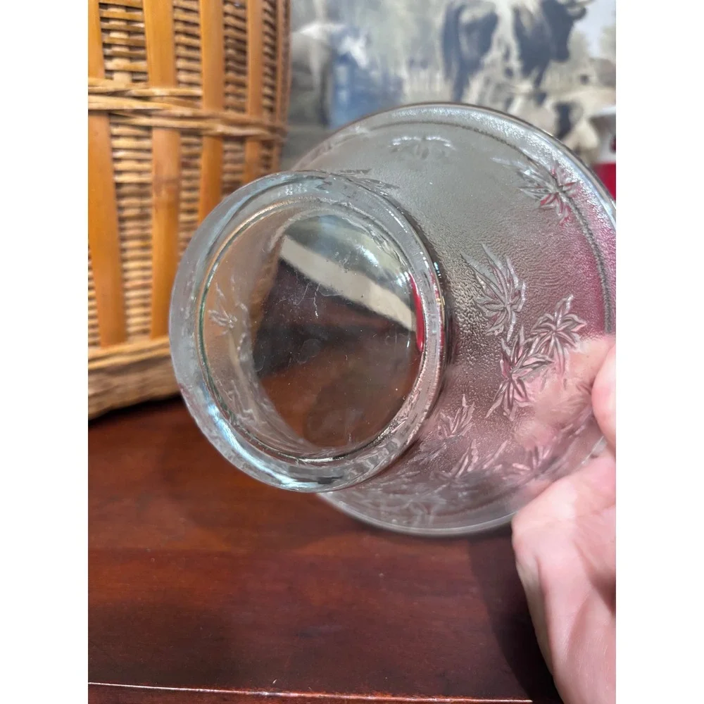 Vintage Frosted Maple Leaf Pressed Glass Sugar Bowl with Lid Clear 6 Inch